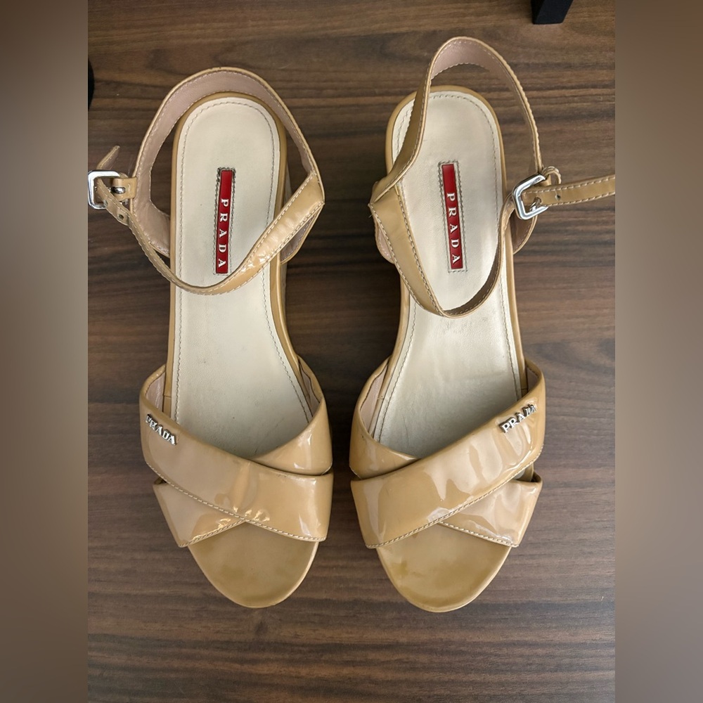 Prada Tan Platform Shoes with Cork-Style Sole - Picture 9 of 9